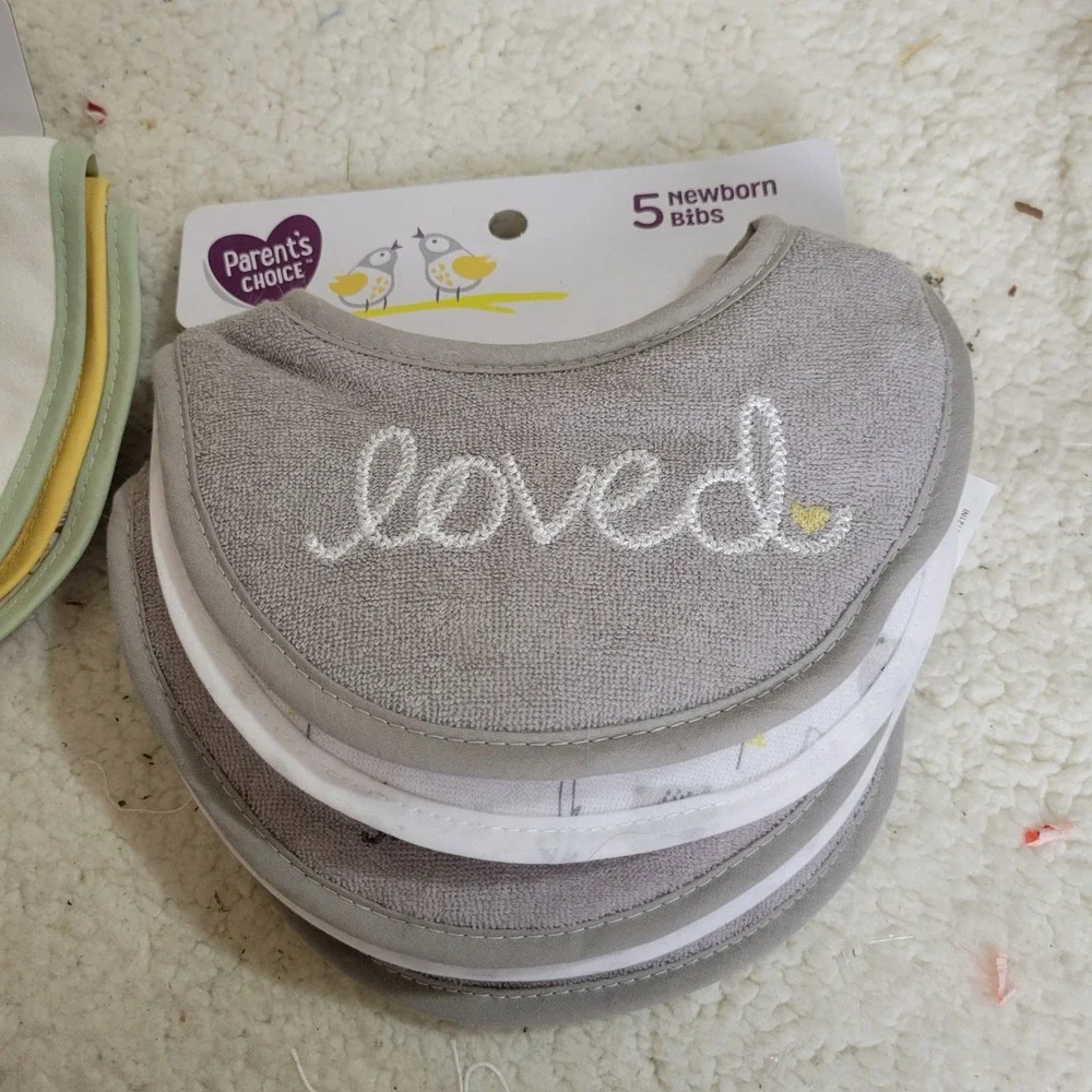 Parents Choice Baby Bibs Infant Newborn 8pk Gray White Yellow NEW Lion Trees